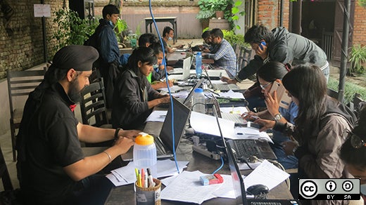 Team collaboration at an outdoor table